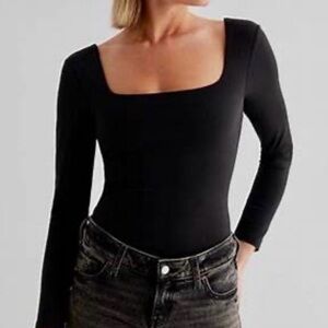 Express Black Body Contour Square Neck Bodysuit